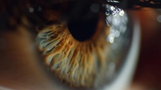 Extreme Close-Up of Human Eye Iris: Detailed Texture and Reflection
