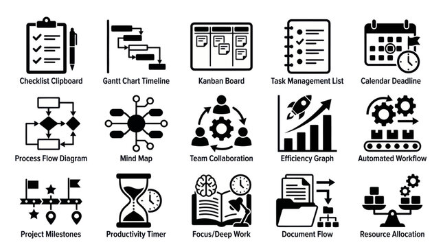 Glyph Project Management  Business Icons for Workflow, Planning, Productivity  Tasks