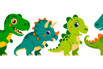 Obraz premium A colorful illustration of cartoon dinosaurs on transparent background