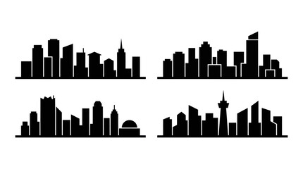 Fototapeta premium Black White City Skyline Silhouettes - Urban Architecture Vector Art