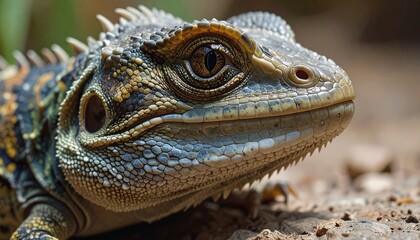Fototapeta premium Close-up of an Australian water dragon lizard with detailed scales.