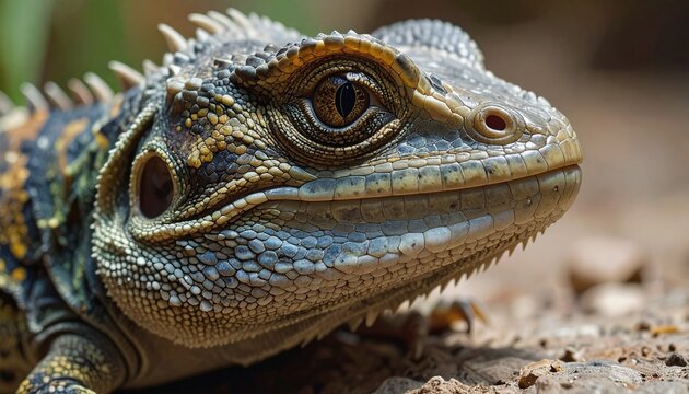 Close-up of an Australian water dragon lizard with detailed scales.