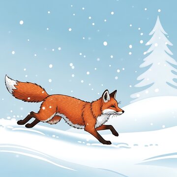Fox Runs in Snowy Winter.