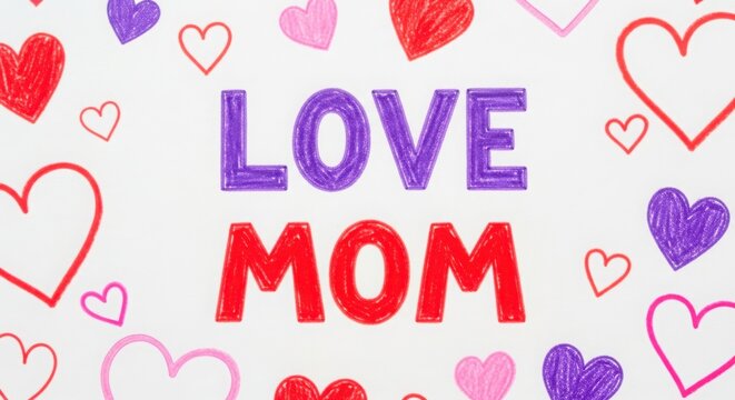 Colorful love message for mom with heart illustrations