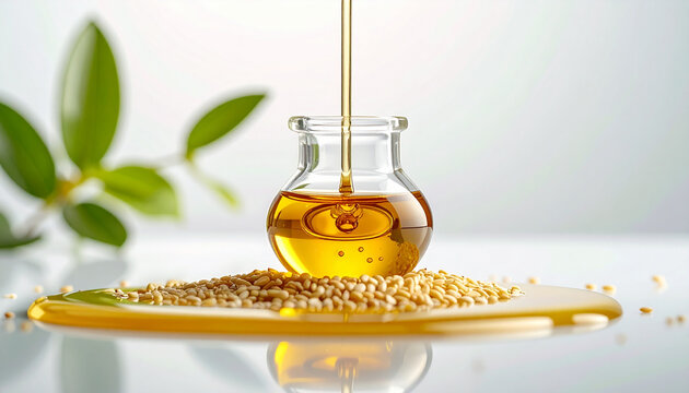 Oil pouring into a glass bottle