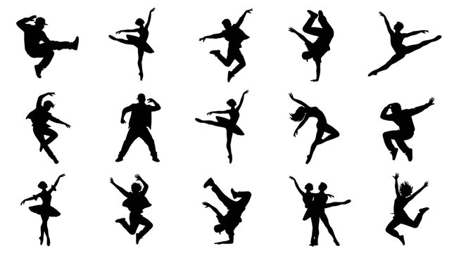 Black  White Silhouette Dancers Performing Various Ballet and Hip-Hop Poses
