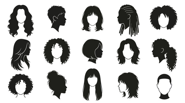 Diverse Hairstyles  Head Silhouettes - Black Vector Icons for Beauty, People  Profile
