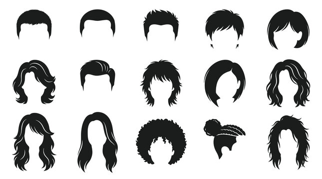 Black  White Icons of Diverse Hairstyles for Men and Women