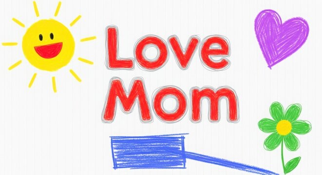 Colorful love note for mom with sun and flower