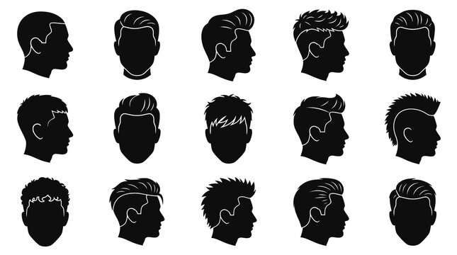 Men's Hairstyles and Haircuts Vector Icons Collection for Grooming and Barbershop Designs
