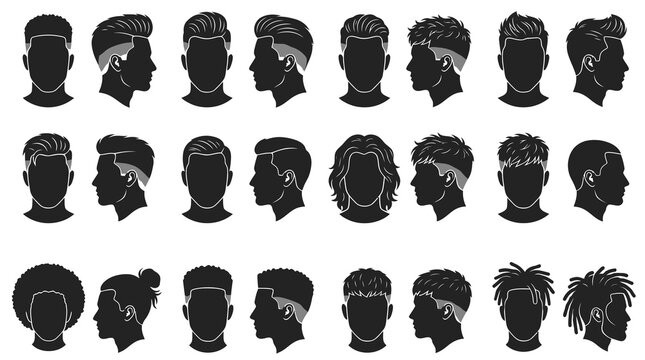 Men's and Women's Hairstyles Haircuts Silhouette Glyph Icons Set for Beauty Salon