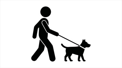 Stick figure walking a dog on a leash, simple icon illustration © matahari