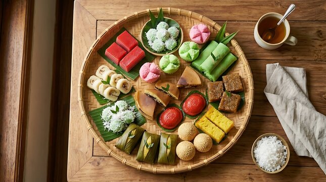 Traditional Indonesian Sweet Snacks Platter. Authentic Asian Dessert Assortment for Food Photography & Cultural Content