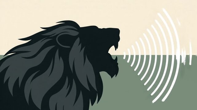 Minimalist animated lion roaring profile vector illustration