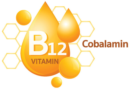 Vitamin B12 Cobalamin Molecule Icon with Orange Droplets