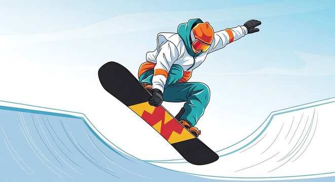 Snowboarder in halfpipe.
