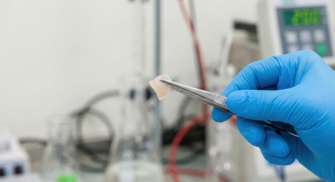 Lab technician glove forceps sample laboratory food tech alternative proteins clean lab research with sterile tools supporting nutrition science