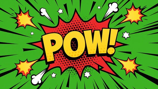 Dynamic POW Comic Speech Bubble Animation with Kinetic Typography and Pop Art Style Graphic Motion Element Isolated on Chroma Key Green Background for Video Editing Projects 4K Resolution