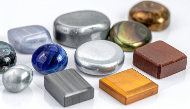 Rare earths mining sustainability metal sample mineral collection on white background for research and education promoting responsible resource use