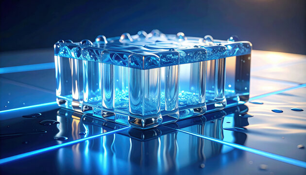 Water scarcity technology ice cube blue transparent concept