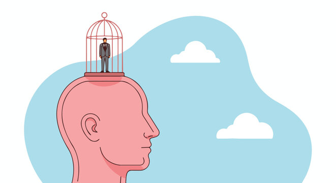Trapped Mind Conceptual illustration of mental confinement and limitations