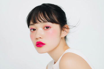 Fototapeta premium 美容, 女性, スキンケア, 化粧品, ビューティー, 若い女性, 美肌, 日本人, アジア人, フェイシャル, メイク, 美容液, 保湿, クリーム, エイジングケア, 美容医療, エステ, 美容クリニック, 肌ケア, ナチュラルメイク, 透明感, ツヤ肌, モデル, 笑顔, ポートレート, クローズアップ, リラックス, 癒し, 健康的, 美白, コラーゲン, ヒアルロン酸, アンチエイジング