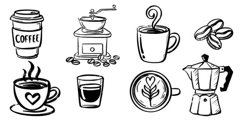 Fototapeta premium Coffee Shop Hand Drawn Doodle Vector Elements Set
