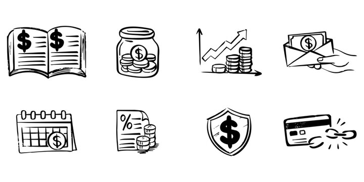 Hand Drawn Financial and Banking Doodle Icon Set
