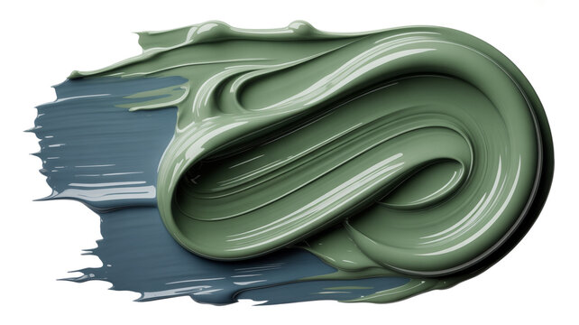 Abstract smear of sage green and slate blue oil paint isolated on white