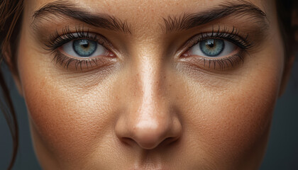Fototapeta premium Blue eyes close up face skin texture portrait natural skin detail intense gaze