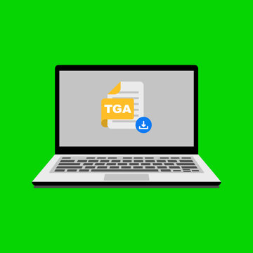 Laptop displaying TGA file download icon.