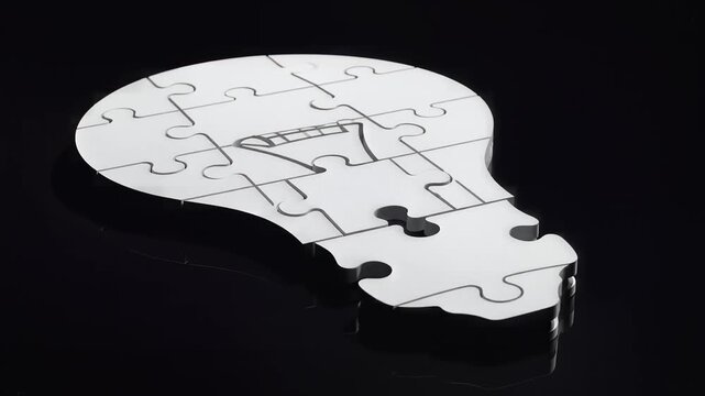 Mind Puzzle Shaped Scene Empty Puzzle Pieces Forming Brain in Dark Studio