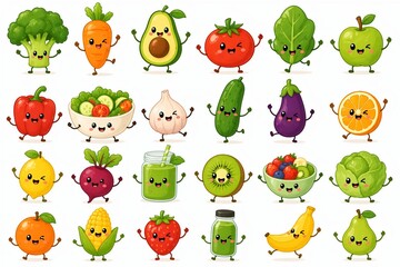 Naklejka premium Healthy Food Mascot Characters with Fresh and Clean Style