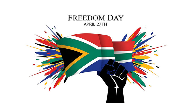 A colorful south african flag with a raised fist