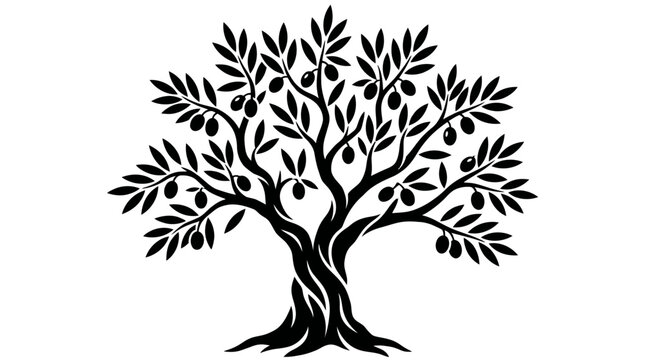 A black silhouette of an olive tree.