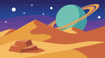 Illustration of a planet with rings in space. © Abhinaya Project