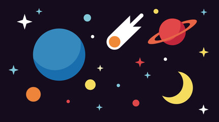Colorful illustration of planets and stars. © Abhinaya Project