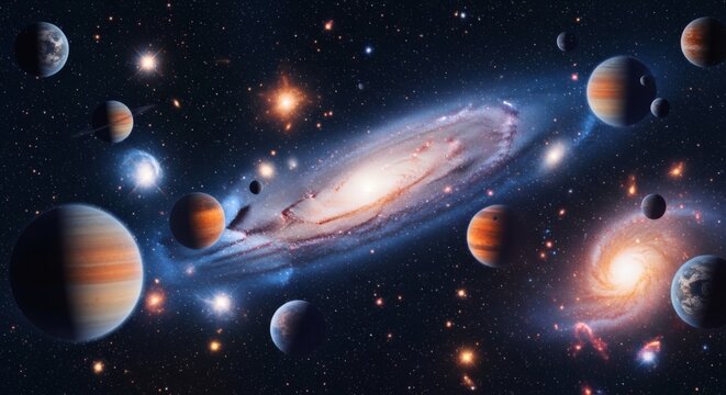 eep Space Galaxy with Planets and Stars