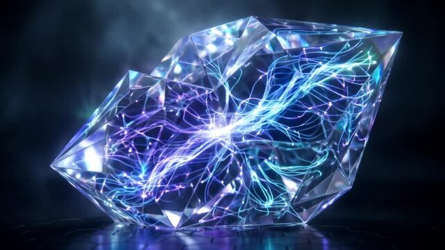 A brilliant blue crystal glass sphere sits isolated like a precious transparent gem, reflecting bright light across its shiny, cold surface like an abstract diamond or polished mineral stone