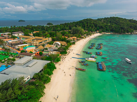 An aerial view of Pattaya Beach on Koh Lipe island, Thailand.