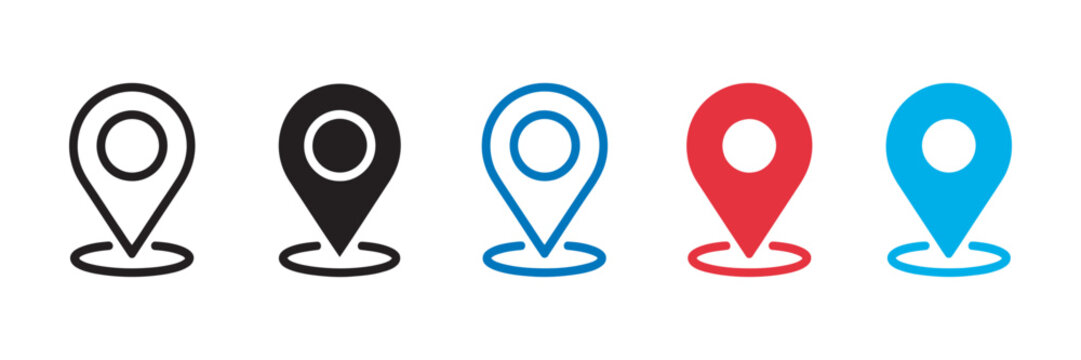 Location map pin icons set, outline and filled styles, navigation address directions symbols, maps and POI marking vector collection
