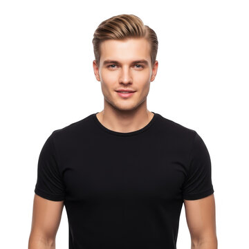 Confident young man in a black t-shirt posing for a portrait