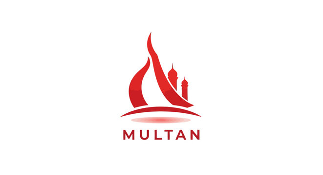 Multan City Logo - A Red Flame and Minaret Symbol on White.
