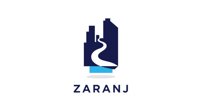 Modern Zaranj Logo Depicting Cityscape and River Symbolism.