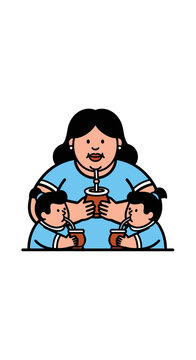 Mother and Children Enjoying Traditional South American Mate Drink.