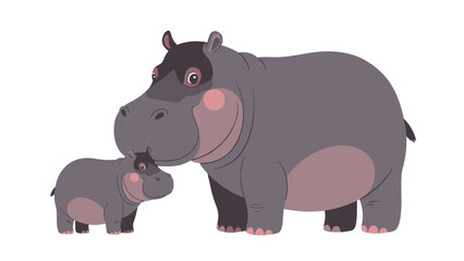 Adorable mother hippo with her baby hippo, showcasing a tender family bond between these large animals.
