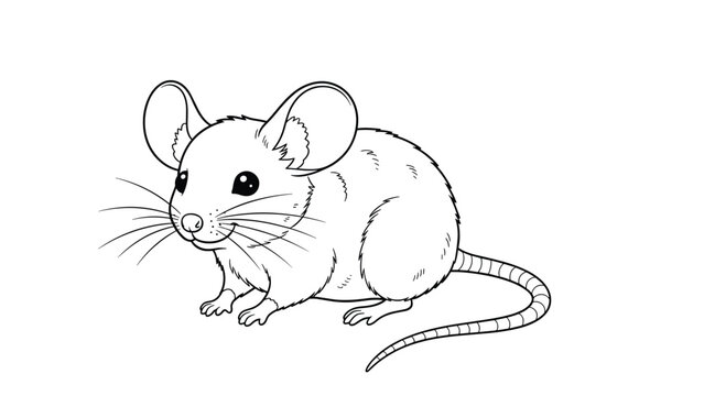 Detailed outline drawing of a cute mouse, ready for coloring and adding to children's animal themes.