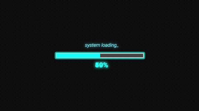 Animated glowing system loading progress bar with percentage counter on dark background