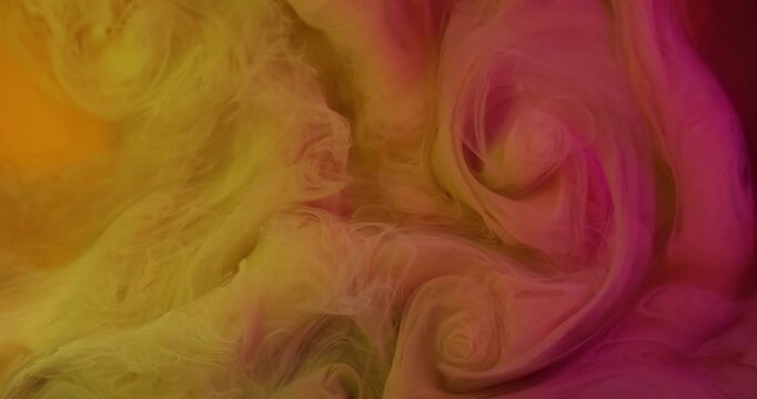 Smoke cloud. Paint background. Defocused pink yellow color texture fume vapor warm bright splash spreading on art acrylic abstraction.