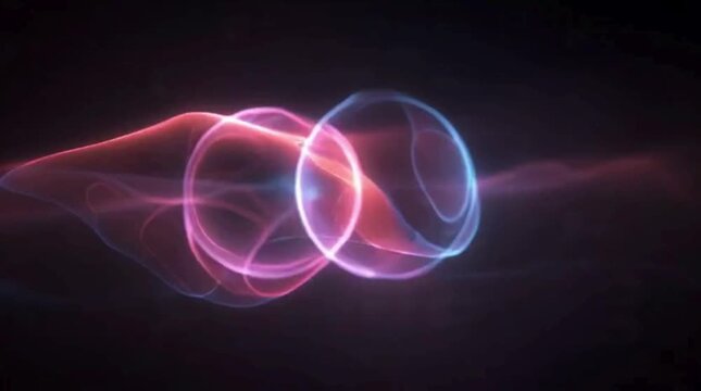 Dual Energy Spheres Converging into Single Pulse Abstract Scene